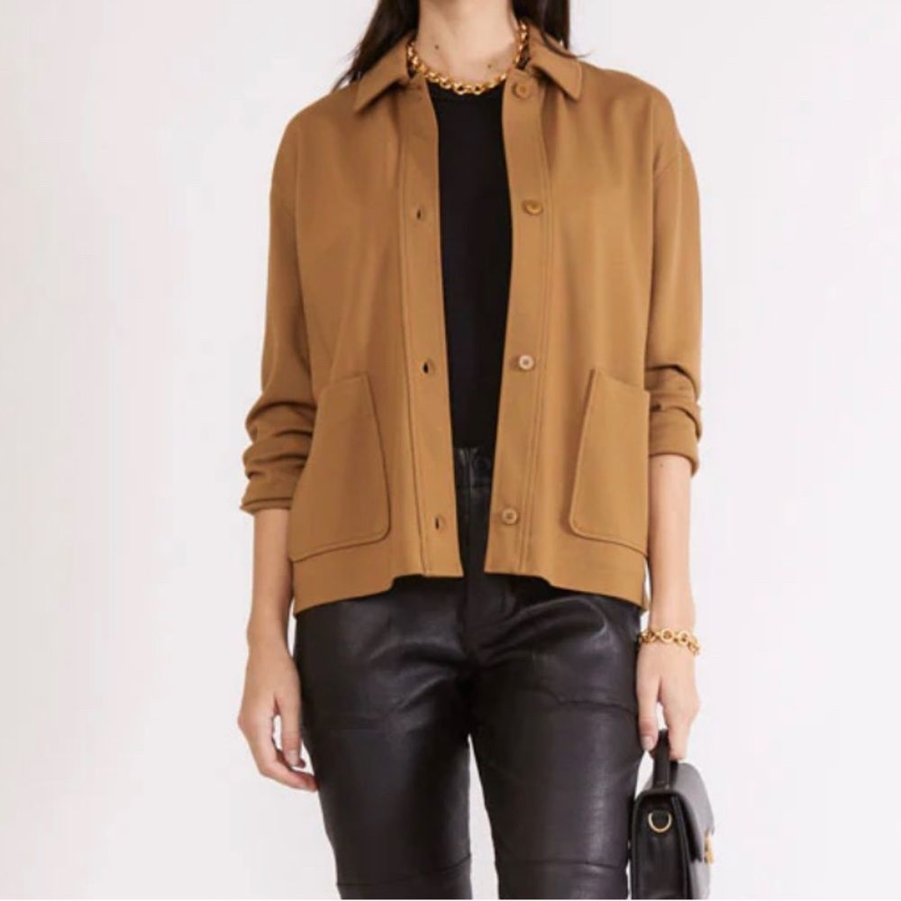 MaxMara Leisure Lampo Camel Jersey Boxy Button Up Soft Jacket Shirt Size XS